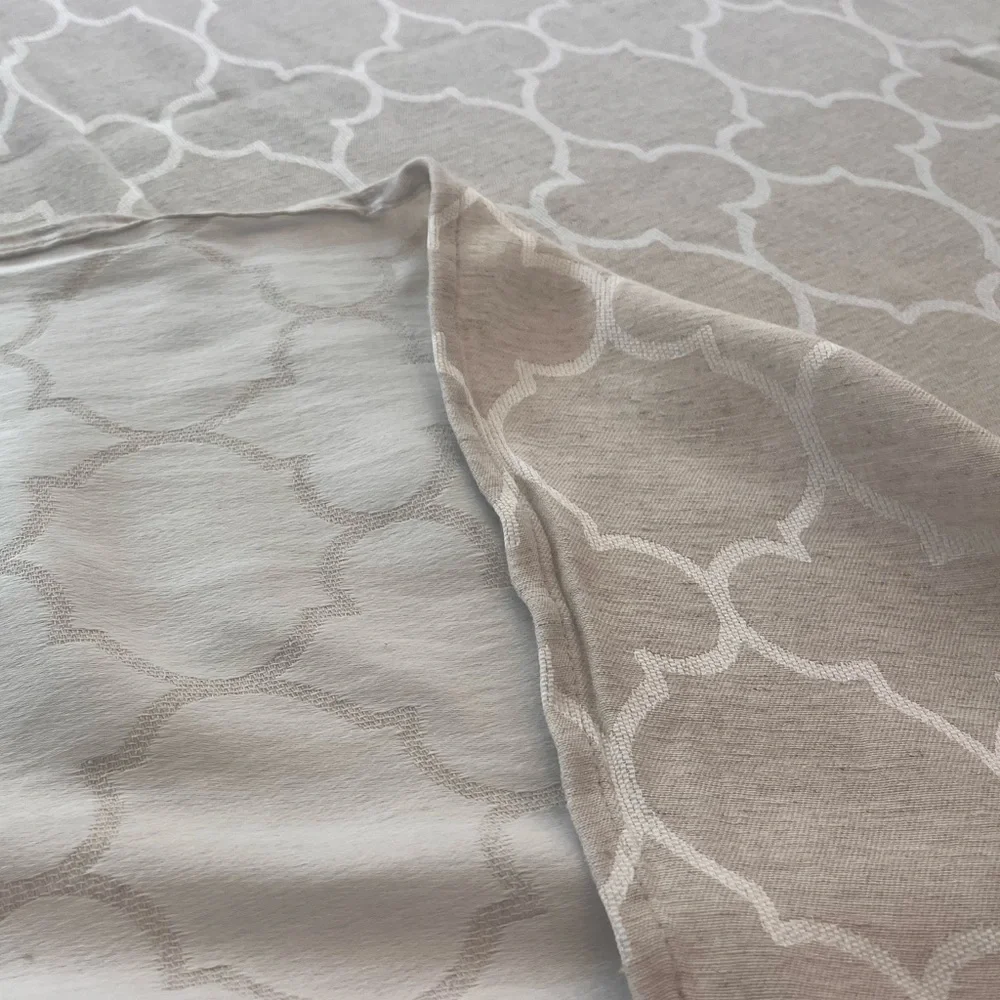 Linen Tablecloth with Cream Geometric Pattern, 54x120”